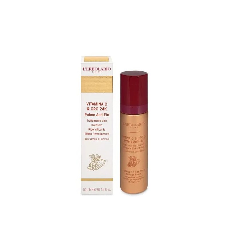 confezione di L’Erbolario Trattamento Viso Vitamina C e Oro 24K Flacone 50ml