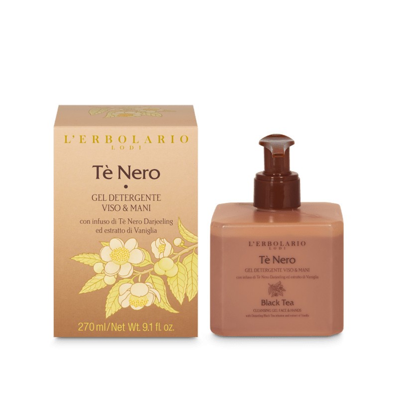 confezione di L’Erbolario Tè Nero Detergente Viso E Mani Confezione 270ml confezione di L’Erbolario Tè Nero Detergente Viso E Mani Confezione 270ml