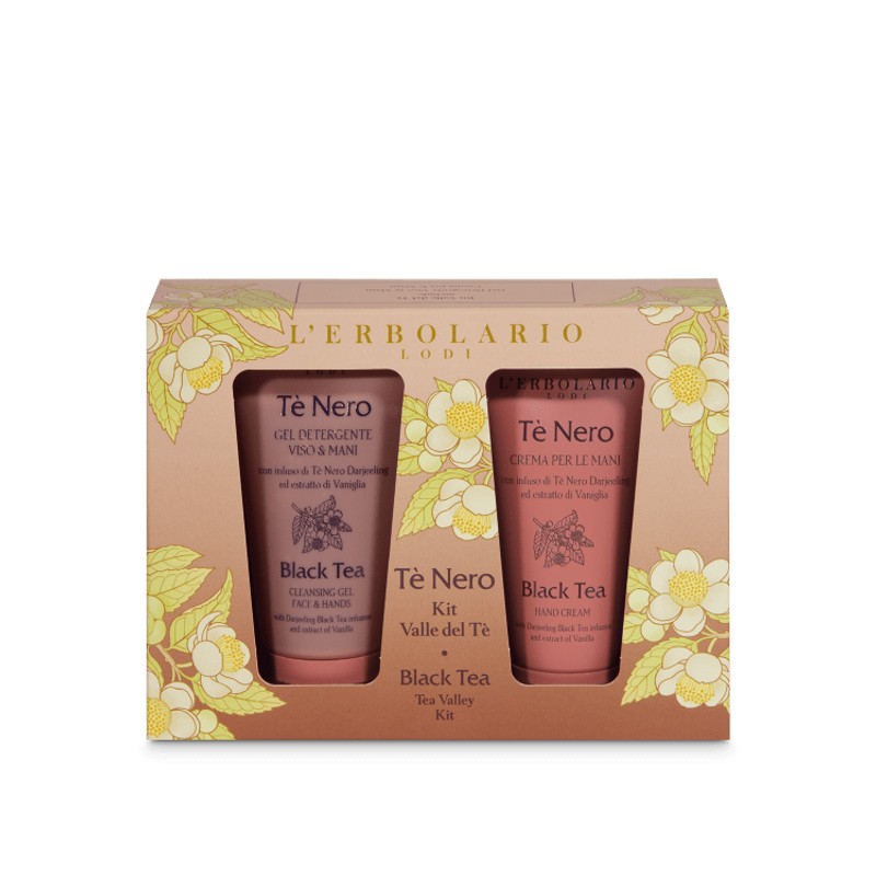 confezione di L’Erbolario Tè Nero Kit Valle Del Tè Gel Detergente Viso E Crema Mani Confezione Confezione 75 + 50ml confezione di L’Erbolario Tè Nero Kit Valle Del Tè Gel Detergente Viso E Crema Mani Confezione Confezione 75 + 50ml