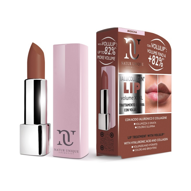 confezione di Natur Unique Ialucollagen Volumizzante Labbra XXXL Colore Mocha 4,2ml