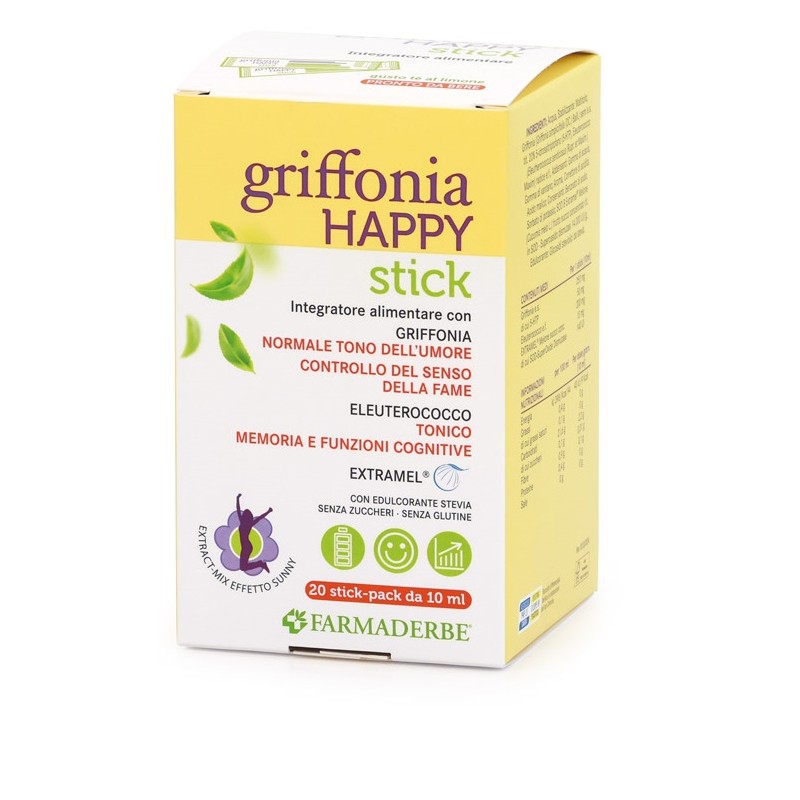 Griffonia Happy integratore per umore e benessere mentale 20 stick da 10 ml Griffonia Happy integratore per umore e benessere mentale 20 stick da 10 ml