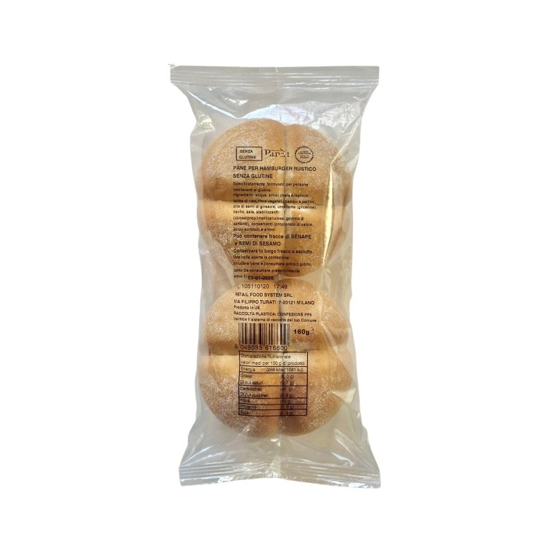 Panet Pane Hamburger Rustico pane per hamburger senza glutine ricco di fibre 160 g Panet Pane Hamburger Rustico pane per hamburger senza glutine ricco di fibre 160 g