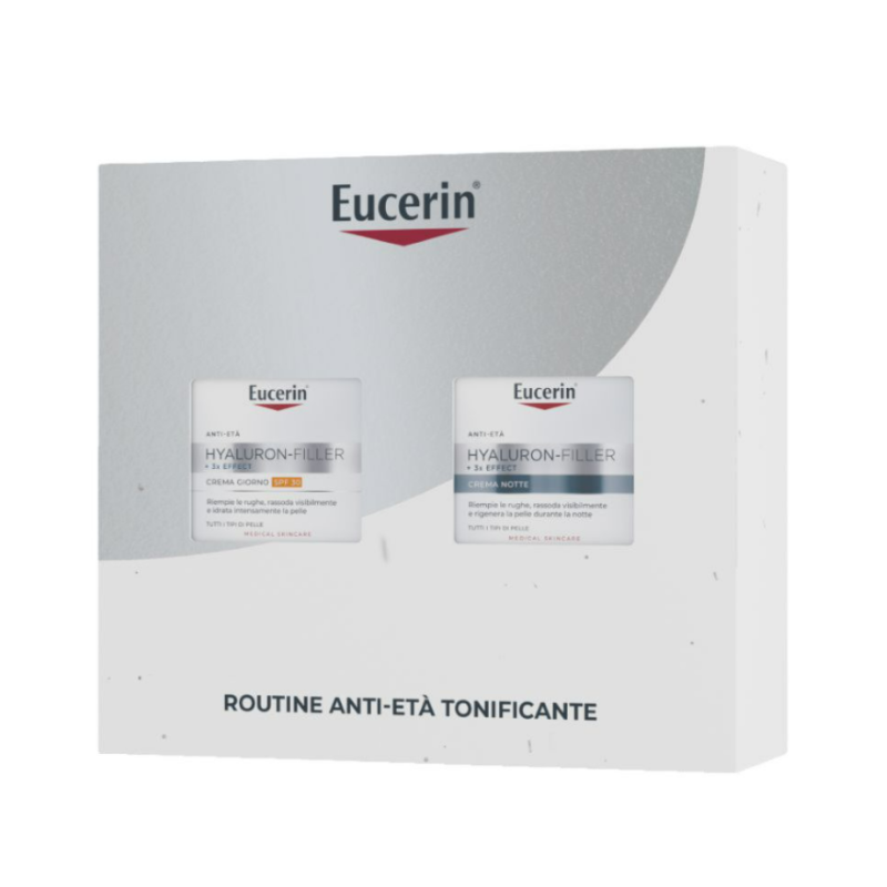 confezione di Eucerin Anti Age Xmas Hyaluron Filler Crema Giorno + Crema Notte da 50ml