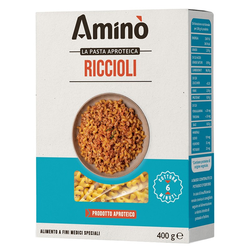 Amino Pasta Aproteica Riccioli per Dieta Ipoproteica 400g Amino Pasta Aproteica Riccioli per Dieta Ipoproteica 400g