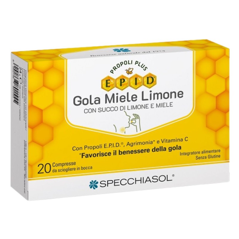 confezione di Specchiasol Epid Propoli Plus Integratore per Gola Miele e Limone 20 Compresse confezione di Specchiasol Epid Propoli Plus Integratore per Gola Miele e Limone 20 Compresse