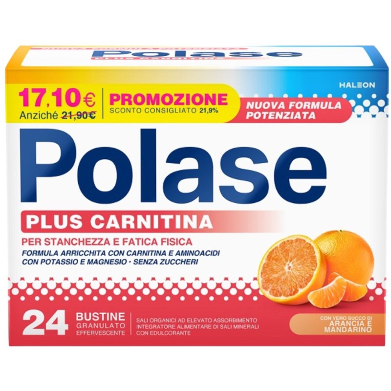 confezione di Polase Plus Carnitina Integratore per Stanchezza Arancia e Mandarino 24 Bustine confezione di Polase Plus Carnitina Integratore per Stanchezza Arancia e Mandarino 24 Bustine