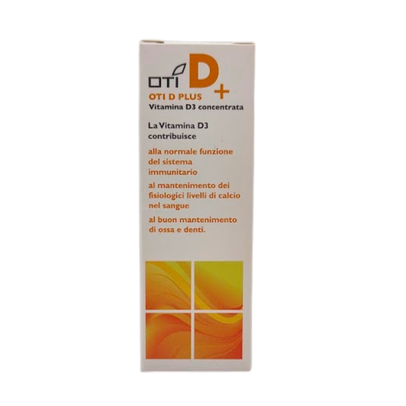 fronte scatola dell'OTI D+ Plus Integratore di Vitamina D 20ml fronte scatola dell'OTI D+ Plus Integratore di Vitamina D 20ml