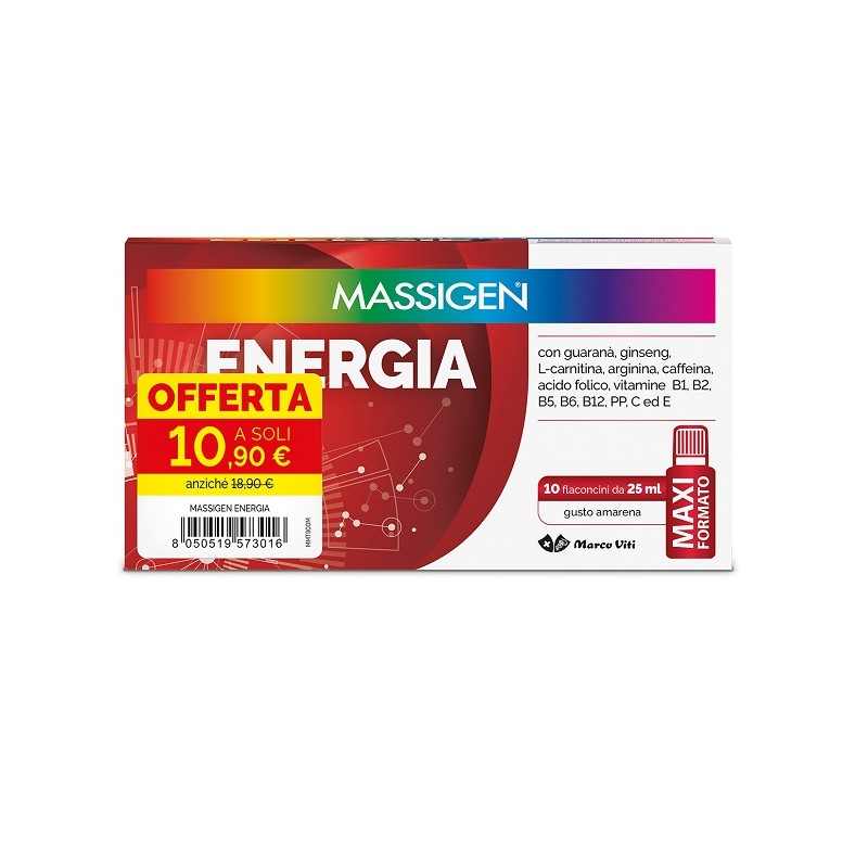 Massigen Energia integratore contro stanchezza fisica e mentale 10 flaconcini da 25ml Massigen Energia integratore contro stanchezza fisica e mentale 10 flaconcini da 25ml