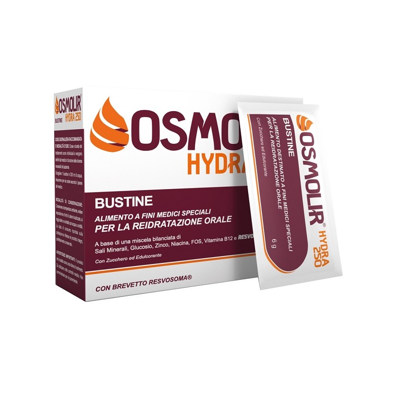 Osmolir Hydra 250 per Reidratazione Orale e Ripristino Sali Minerali 14 Bustine da 6g Osmolir Hydra 250 per Reidratazione Orale e Ripristino Sali Minerali 14 Bustine da 6g