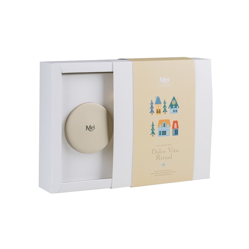 Mei Coffret Dolce Vita Ritual Xmas Collection per Pelle Liscia e Profumata Scrub 250g + Olio 12ml + Crema 10ml