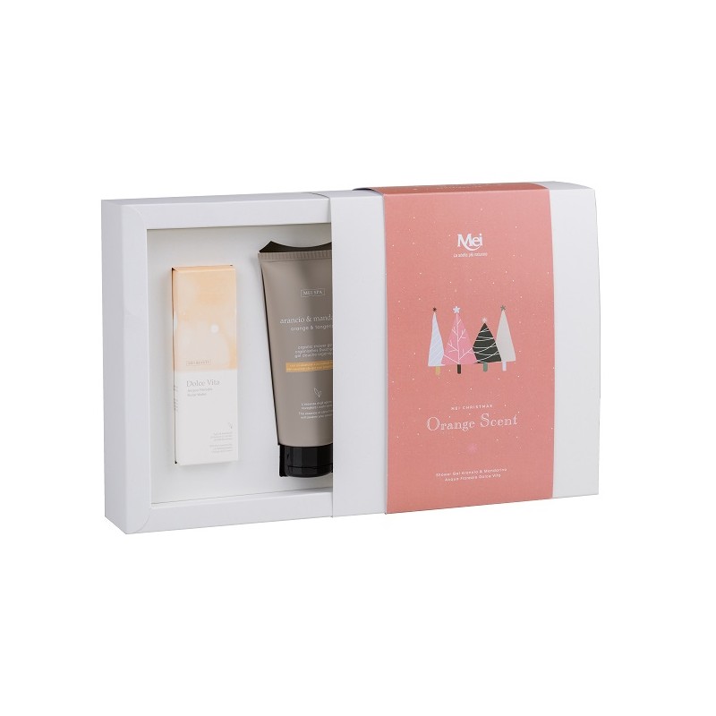 Mei Orange Scent Xmas Collection per Detersione e Freschezza della Pelle Cofanetto Shower Gel 200ml + Acqua Floreale 100ml