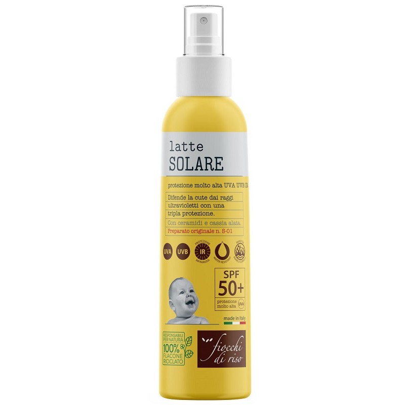 Fiocchi di Riso Latte Solare Bimbi Spf50+ protezione solare bambini flacone 140 ml Fiocchi di Riso Latte Solare Bimbi Spf50+ protezione solare bambini flacone 140 ml