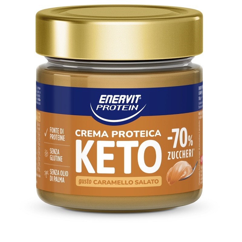 Formato di Enervit Protein Crema Keto Caramello Salato per Dieta Chetogenica Vaso da 180g Formato di Enervit Protein Crema Keto Caramello Salato per Dieta Chetogenica Vaso da 180g