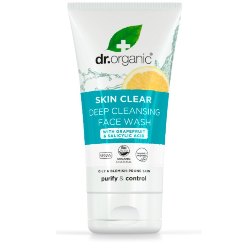 flacone di Dr Organic Skin Clear Deep Cleansing Detergente Viso per Pelle Grasse 125ml