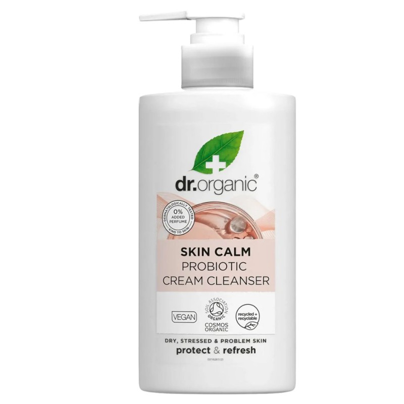 flacone di Dr Organic Skin Calm Probiotic Crema Detergente Viso Pelle Secca 150ml