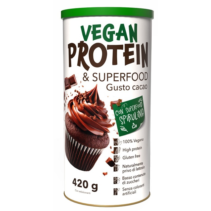 Vegan Protein & Superfood Cacao per Energia e Recupero Muscolare Barattolo da 420 g