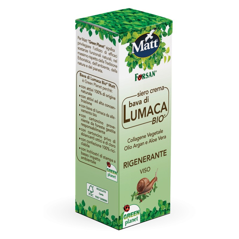 Confezione Matt Siero Bio Rigenerante Viso alla Bava di Lumaca 30ml Confezione Matt Siero Bio Rigenerante Viso alla Bava di Lumaca 30ml