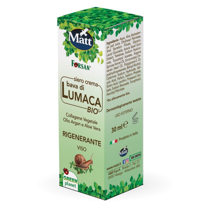 Confezione Matt Siero Bio Rigenerante Viso alla Bava di Lumaca 30ml Confezione Matt Siero Bio Rigenerante Viso alla Bava di Lumaca 30ml
