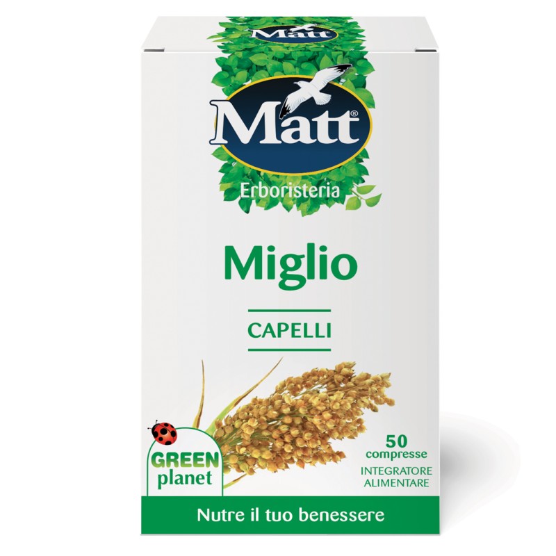 Confezione di Matt Erboristeria Miglio integratore naturale per capelli e unghie 50 compresse Confezione di Matt Erboristeria Miglio integratore naturale per capelli e unghie 50 compresse