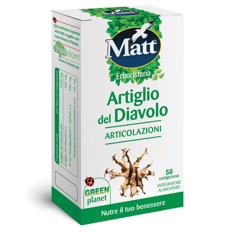Lato Confezione di Matt Artiglio Del Diavolo integratore per articolazioni 50 compresse Lato Confezione di Matt Artiglio Del Diavolo integratore per articolazioni 50 compresse