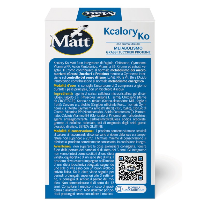 Retro Confezione Matt Kcalory Ko integratore per controllo peso 30 compresse Retro Confezione Matt Kcalory Ko integratore per controllo peso 30 compresse