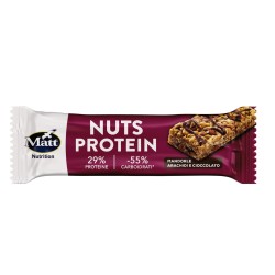 Packaging di Matt Nuts Protein Barretta Arachidi/Cioccolato/Mandorle snack proteico per sportivi 38g Packaging di Matt Nuts Protein Barretta Arachidi/Cioccolato/Mandorle snack proteico per sportivi 38g