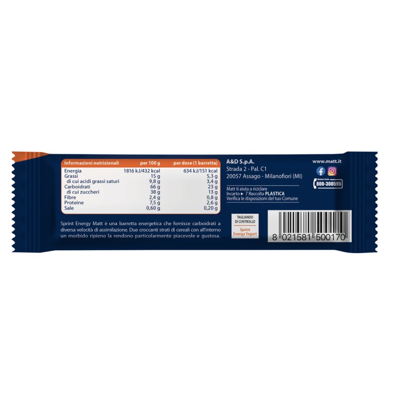 Retro Confezione di Matt Sport Barretta Energy Sprint Yogurt energia immediata per sportivi 35 g Retro Confezione di Matt Sport Barretta Energy Sprint Yogurt energia immediata per sportivi 35 g