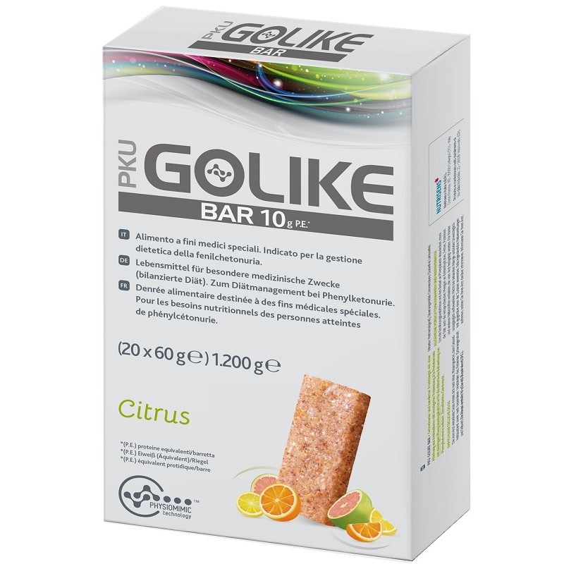 Pku Golike Bar 10g Pe Citrus per Fenilchetonuria Senza Glutine 20 Barrette da 60g