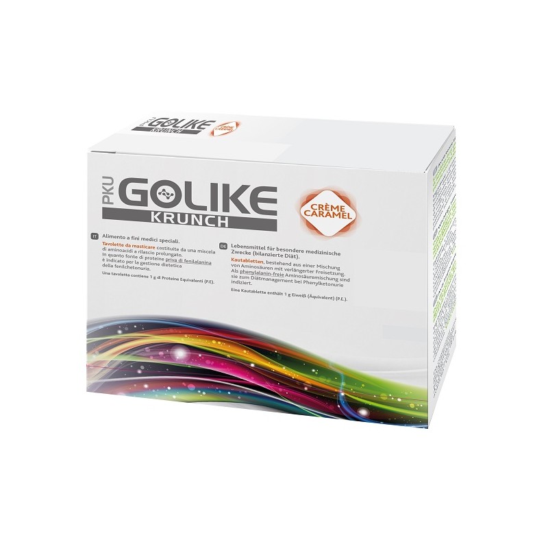 Pku Golike Krunch Creme Caramel per Fenilchetonuria 10 Astucci da 30 Tavolette Masticabili 495g