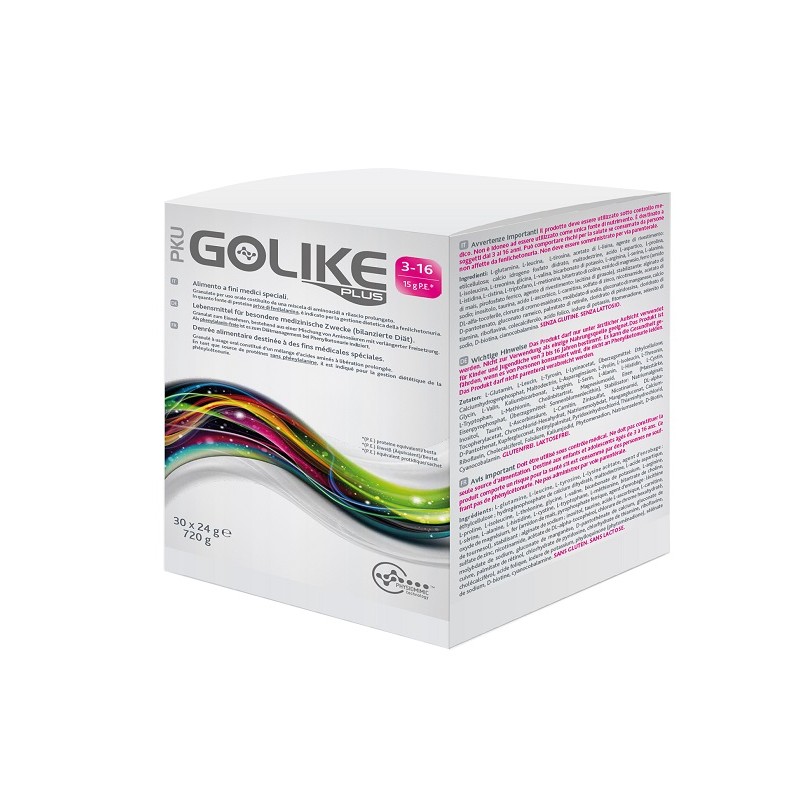 Pku Golike Plus 3-16 per Fenilchetonuria Bambini e Ragazzi 30 Bustine Monodose 24g