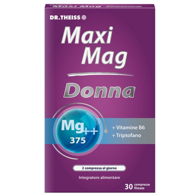 confezione di Dr. Theiss Maxi Mag Donna Integratore di Magnesio e Vitamina B6 30 Compresse confezione di Dr. Theiss Maxi Mag Donna Integratore di Magnesio e Vitamina B6 30 Compresse