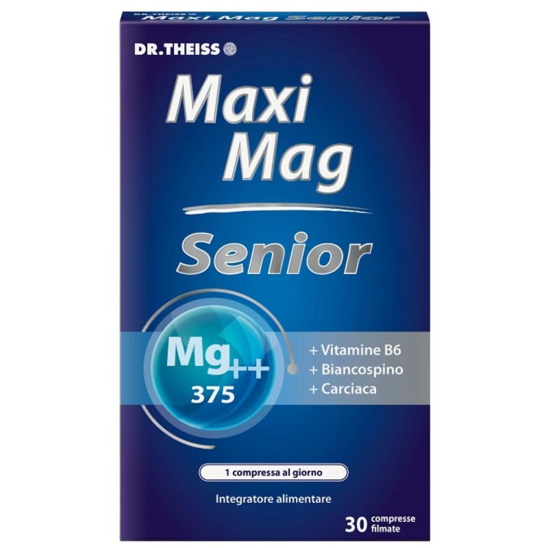 confezione di Dr. Theiss Maxi Mag Senior 375mg Integratore di Magnesio 30 Compresse confezione di Dr. Theiss Maxi Mag Senior 375mg Integratore di Magnesio 30 Compresse