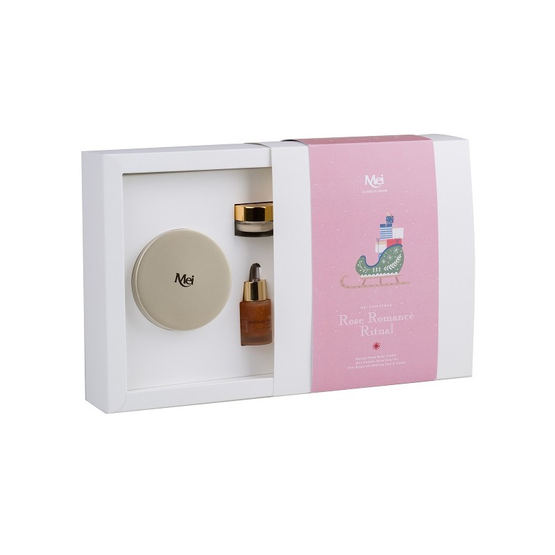 Mei Coffret Persian Rose Ritual Xmas Collection cofanetto per pelle luminosa e idratata  crema 220ml olio 12ml peeling 10ml