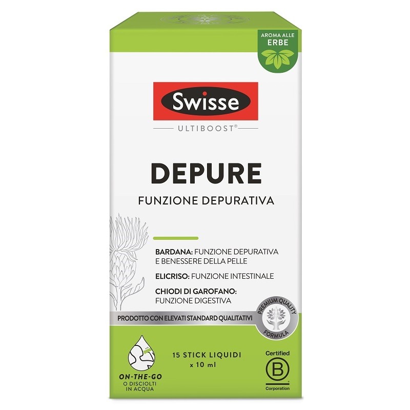 confezione di Swisse Depure Integratore Depurativo per Digestione e Pelle 15 Stick da 10ml confezione di Swisse Depure Integratore Depurativo per Digestione e Pelle 15 Stick da 10ml