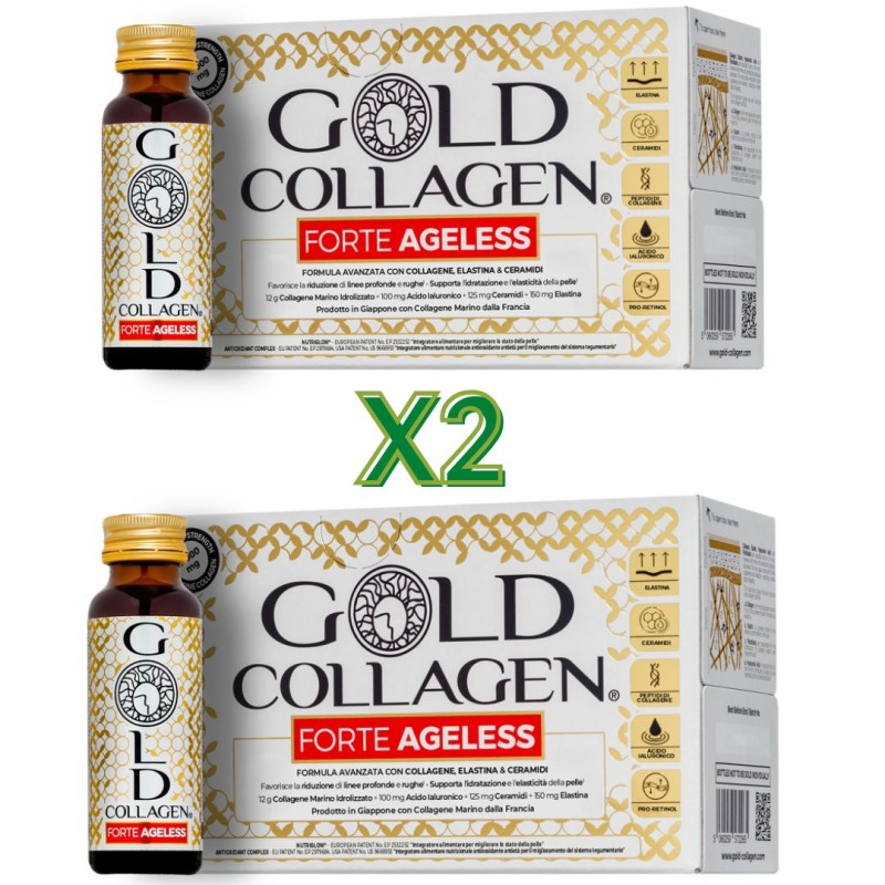 confezione doppia Gold Collagen Forte Plus Ageless antietà per pelle, capelli e unghie 2 confezioni da 10 flaconcini da 50 ml confezione doppia Gold Collagen Forte Plus Ageless antietà per pelle, capelli e unghie 2 confezioni da 10 flaconcini da 50 ml