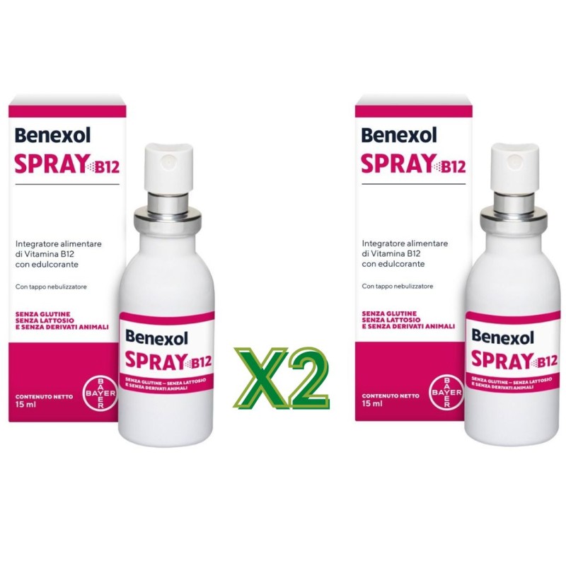 confezione di Benexol Spray Integratore Vitamina B12 Alto Dosaggio per Carenze e Diete Vegane 2 Flaconi Spray da 15ml confezione di Benexol Spray Integratore Vitamina B12 Alto Dosaggio per Carenze e Diete Vegane 2 Flaconi Spray da 15ml