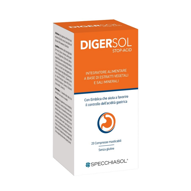 Scatola del Specchiasol Digersol Stop Acid per Acidità di Stomaco 20 Capsule Masticabili Scatola del Specchiasol Digersol Stop Acid per Acidità di Stomaco 20 Capsule Masticabili