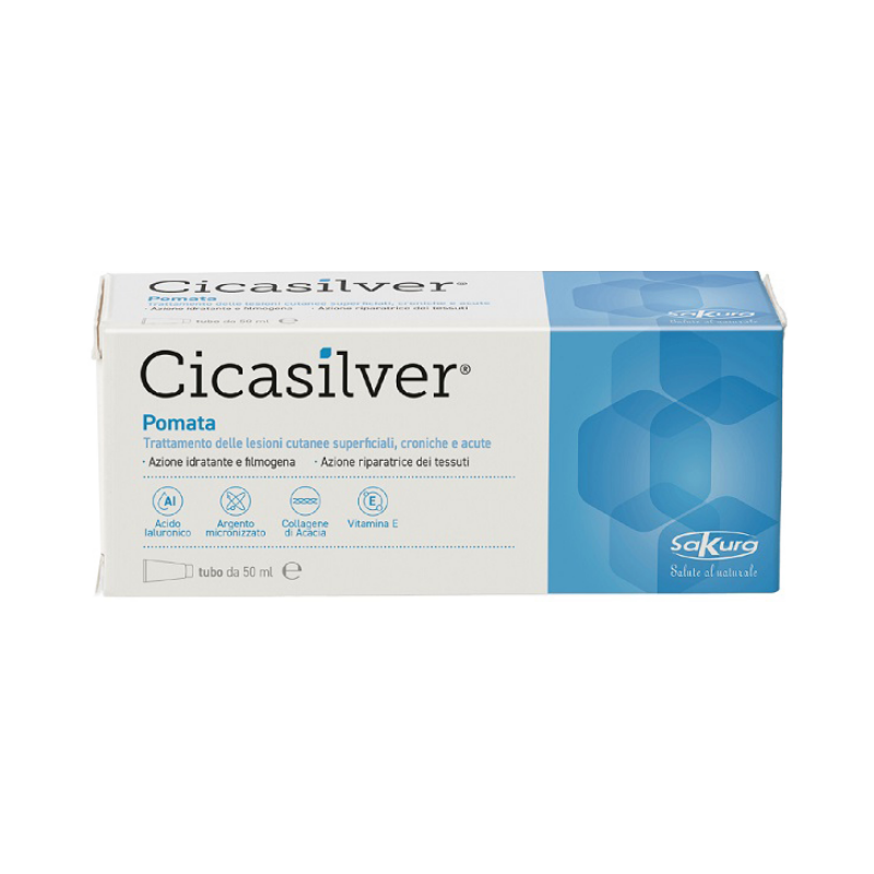 confezione di Cicasilver Pomata per Lesioni Cutanee 50ml