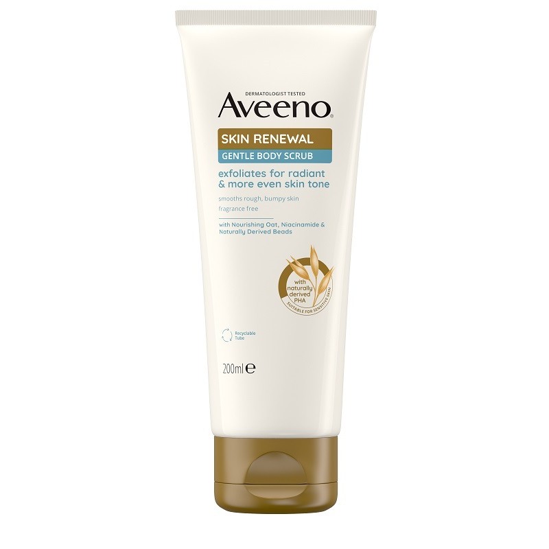 flacone di Aveeno Skin Renewal Body Scrub Esfoliante Corpo Delicato e Idratante 200ml flacone di Aveeno Skin Renewal Body Scrub Esfoliante Corpo Delicato e Idratante 200ml