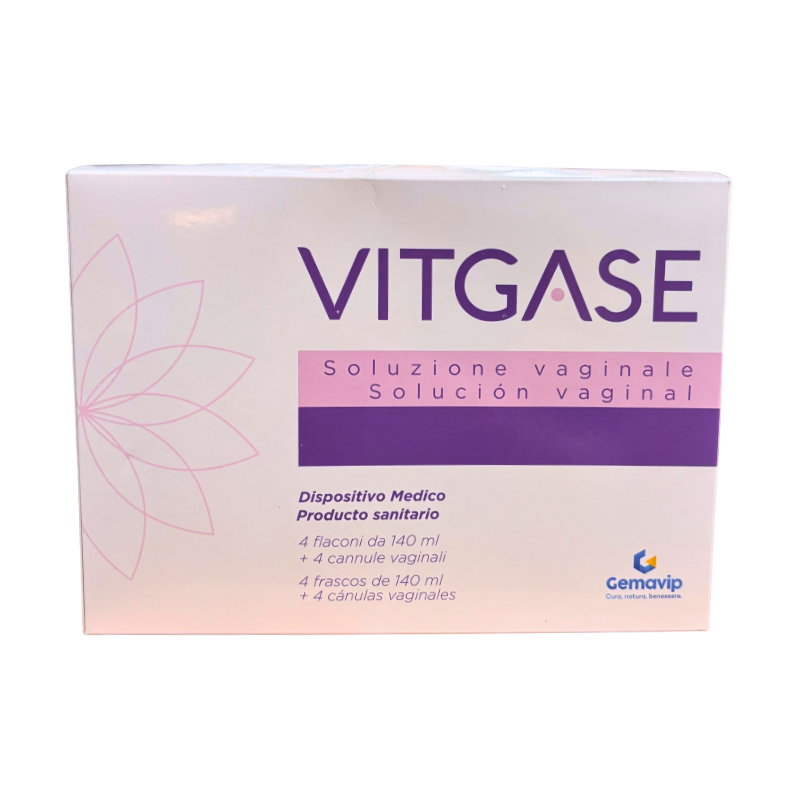 confezione di Vitgase Lavanda Vaginale per Vaginosi Batterica 4 Flaconi 140ml