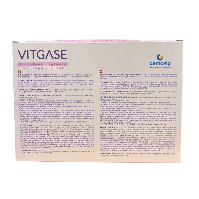retro confezione di Vitgase Lavanda Vaginale per Vaginosi Batterica 4 Flaconi 140ml