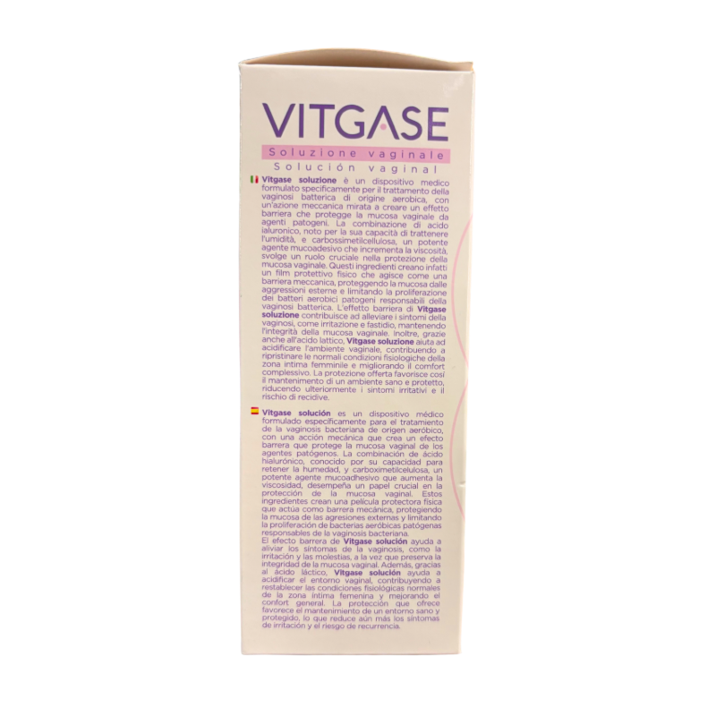 lato confezione di Vitgase Lavanda Vaginale per Vaginosi Batterica 4 Flaconi 140ml