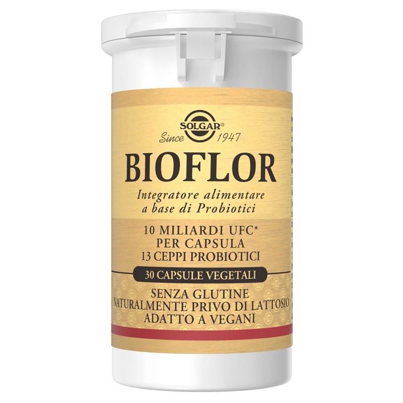Flacone di Solgar Bioflor Integratore Probiotico per Equilibrio Intestinale 30 Capsule vegetali