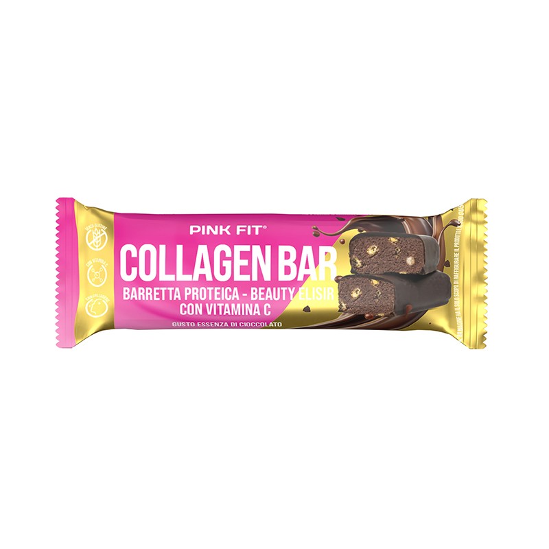 Pink Fit Collagen Bar Essenza Di Cioccolato snack proteico senza glutine 30g Pink Fit Collagen Bar Essenza Di Cioccolato snack proteico senza glutine 30g