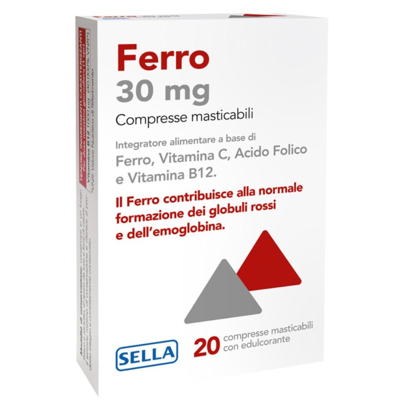 Sella Ferro 30 mg Integratore di Ferro e Vitamina C 20 Compresse Masticabili