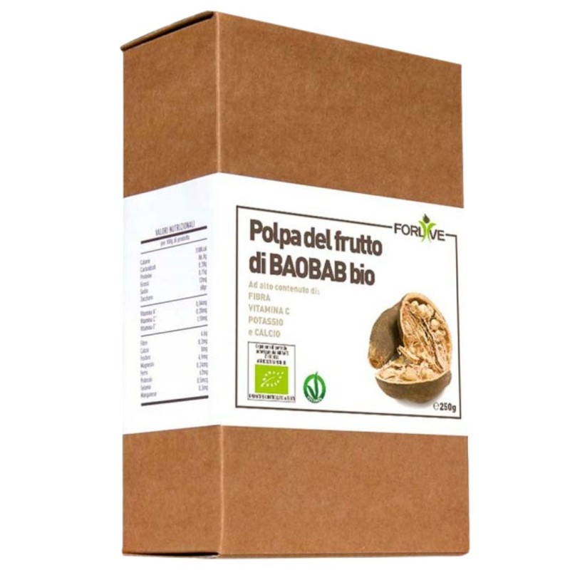 confezione di Forlive Polpa del Frutto di Baobab Biologico per Sistema Immunitario 250g confezione di Forlive Polpa del Frutto di Baobab Biologico per Sistema Immunitario 250g