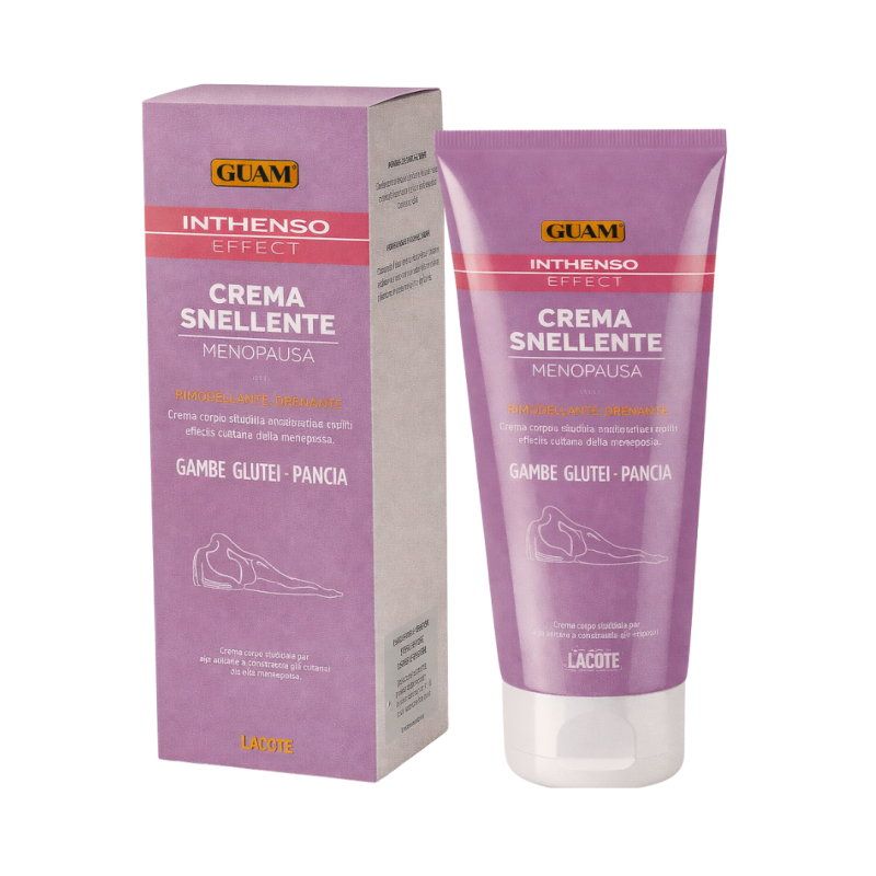 confezione di Guam Inthenso Effect Crema Snellente Menopausa Gambe Glutei Pancia 200ml