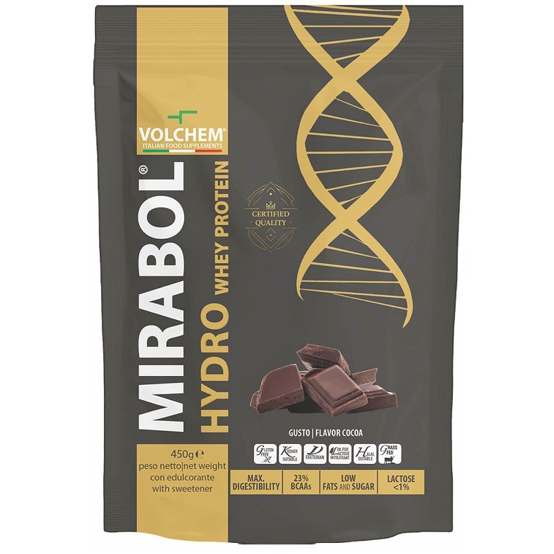 Mirabol Hydro Whey Protein per Recupero Muscolare 450 g Polvere Cacao