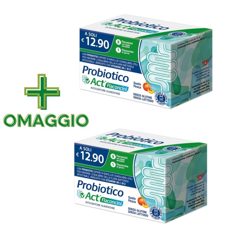 confezione di Probiotico Act Fermenti Lattici con Vitamine per Intestino Gusto Pesca 16 Flaconcini