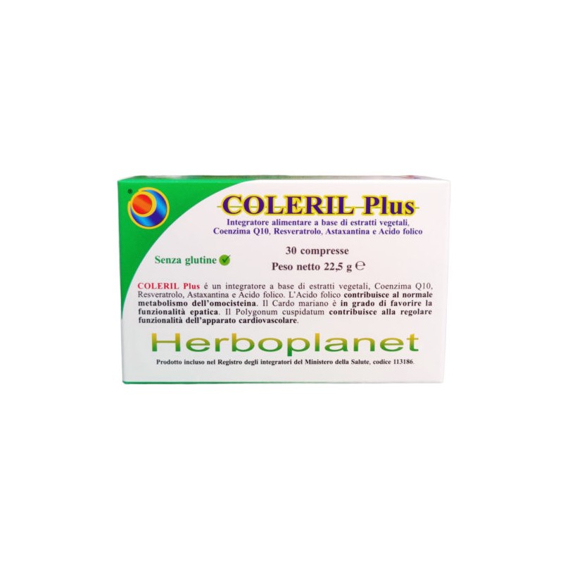 confezione di Herboplanet Coleril Plus Integratore per Fegato e Omocisteina 30 Compresse
